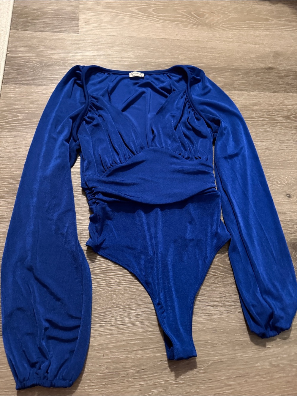 Free People Royal Blue Long Sleeve V-Neck Bodysuit